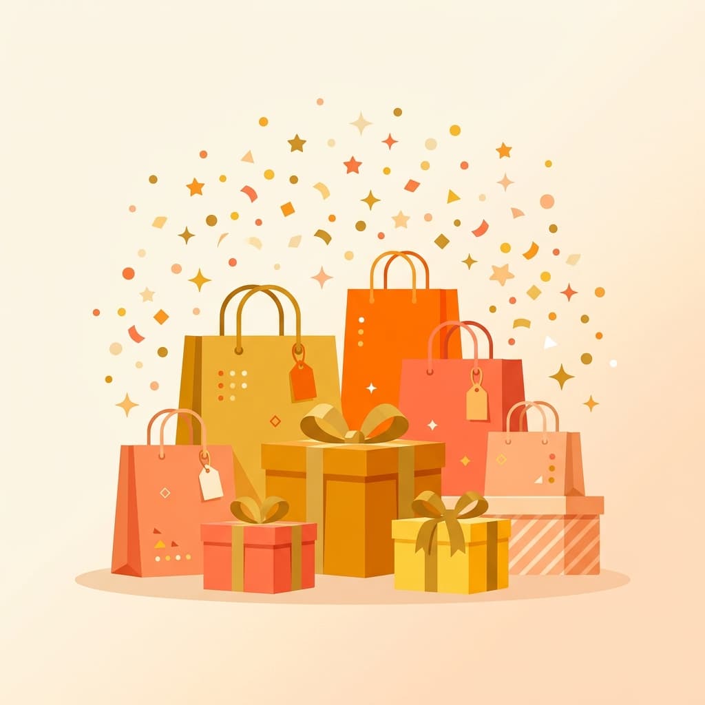 Sale shopping bags and gift boxes